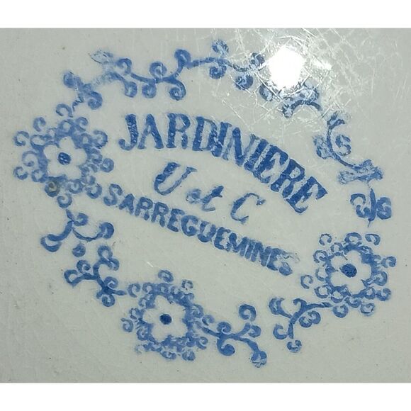 Jardinière: Antique Ironstone French Pitcher -Transferware colors Blue Flowers. - Picture 6 of 6